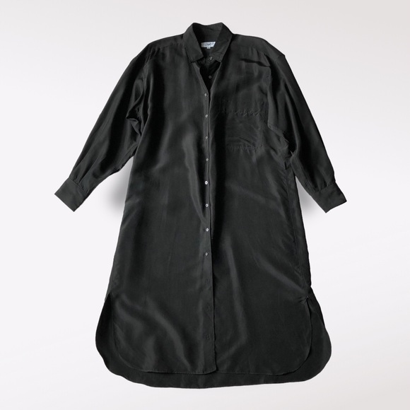 J. Peterman Dresses & Skirts - J. Peterman Co. Y2K Black Collared Shirtdress Dipped Hem Midi Long Sleeve L